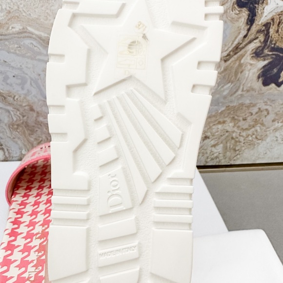 New! Christian Dior Canvas Houndstooth Embroidered Dway Slide Sandals - Picture 9 of 9